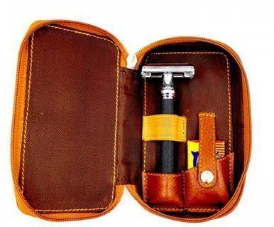 Дорожный кожаный чехол для Т-Бритвы и лезвий Parker