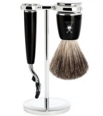 Бритвенный набор MUEHLE RYTMO, черная смола, натуральный барсучий ворс, бритва Mach3