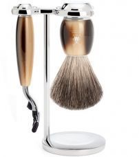 Бритвенный набор MUEHLE VIVO, смола, цвет рога, натуральный барсучий ворс, бритва Mach3