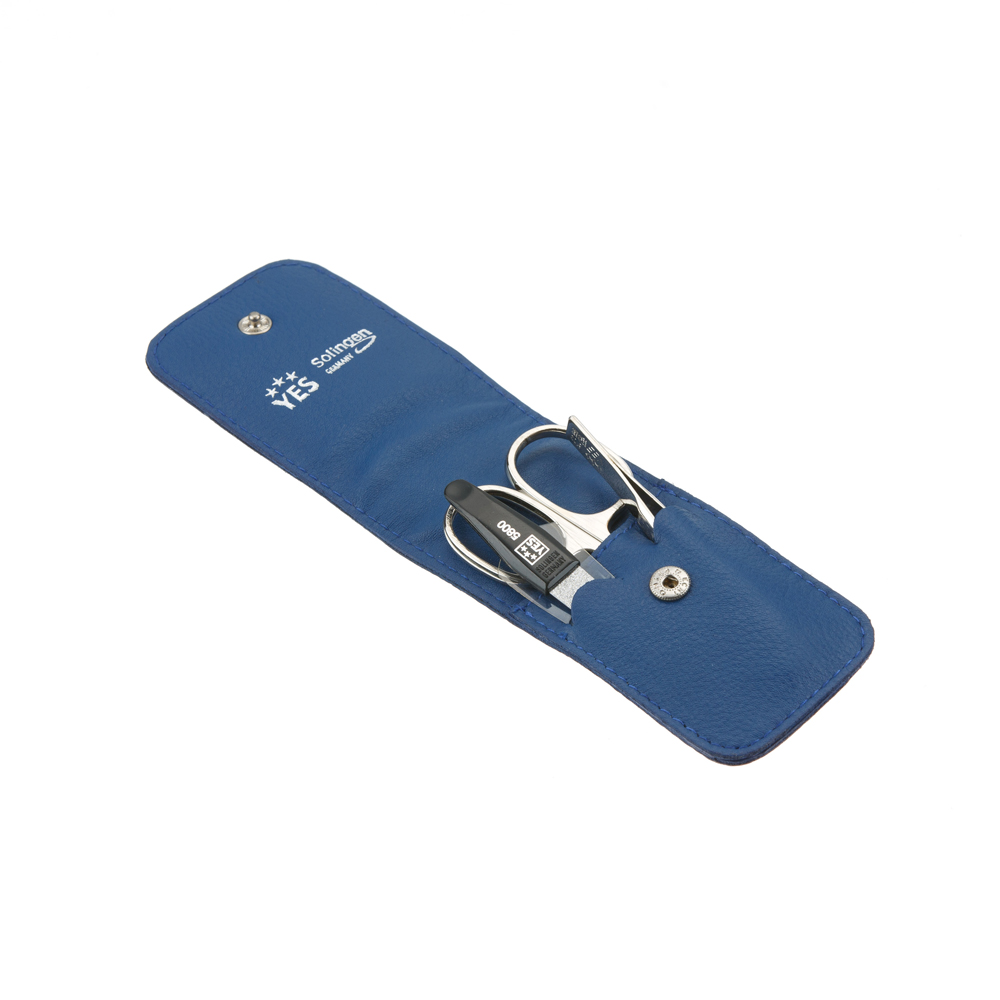 Маникюрный набор YES, 3 пр. 9071 Футляр: натуральная кожа, цвет синий 9071