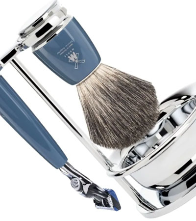 Бритвенный набор MUEHLE RYTMO, темно-бирюзовая смола, натуральный барсучий ворс, бритва Fusion, чаша