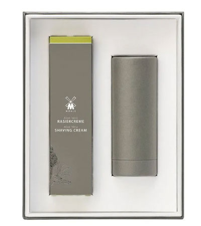 Подарочный набор для бритья MUEHLE, крем для бритья Алоэ Вера, черный помазок RYTMO с ворсом из фибры