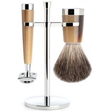 Бритвенный набор MUEHLE LISCIO, смола, цвет рога, натуральный барсучий ворс, Т-образная бритва