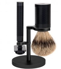 Бритвенный набор MUEHLE ROCCA, сталь, матовый черный, барсучий ворс высшей категории Silvertip, Т-образная бритва