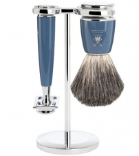 Бритвенный набор MUEHLE RYTMO, темно-бирюзовая смола, натуральный барсучий ворс, Т-образная бритва