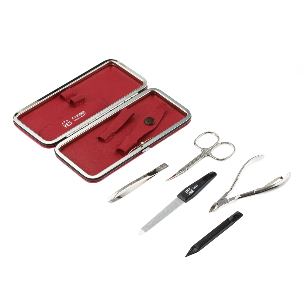 Маникюрный набор YES, 5 пр. Футляр: натуральная кожа, цвет красный