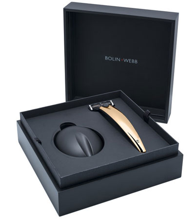Подарочный набор Bolin Webb R1, бритва R1 золотая, подставка R1 черная