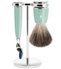 Бритвенный набор MUEHLE RYTMO, смола мятного цвета, натуральный барсучий ворс, бритва Fusion