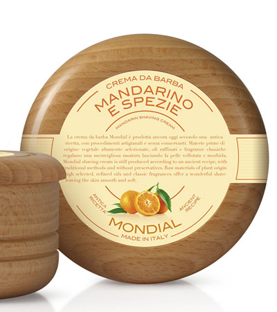Крем для бритья Mondial "MANDARINO E SPEZIE" с ароматом мандарина и специй, деревянная чаша, 140 мл