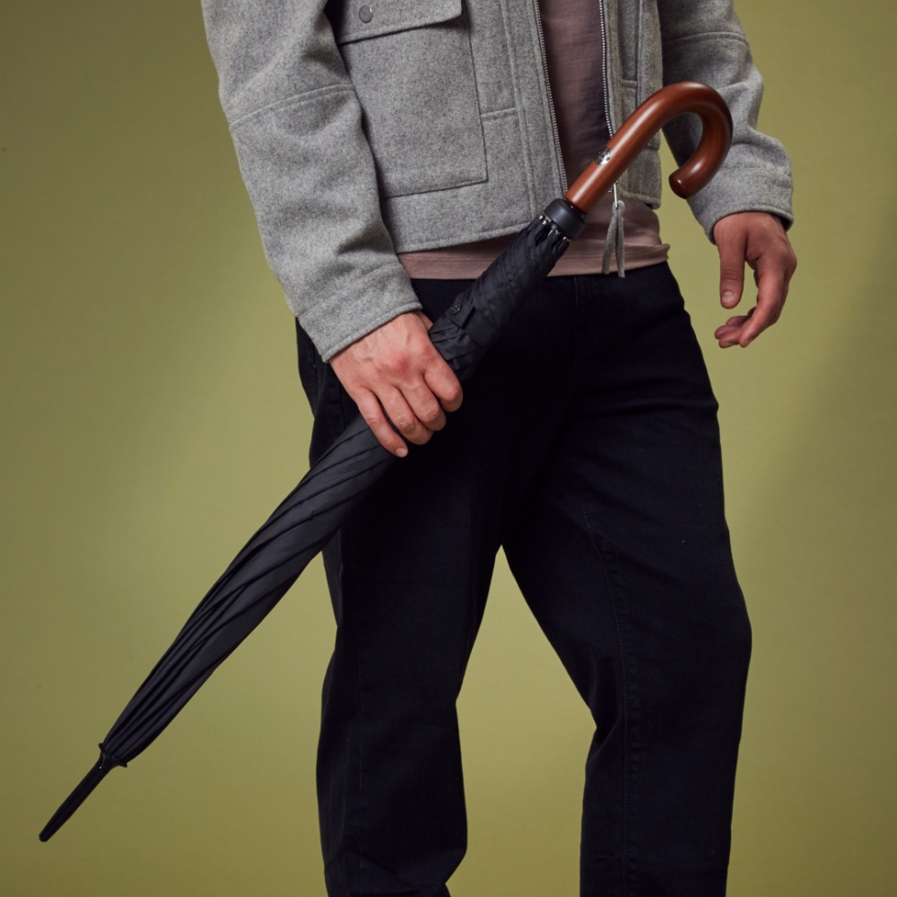 Зонт-трость с увеличенным куполом «Черный», механика, Huntsman, Fulton G813-01