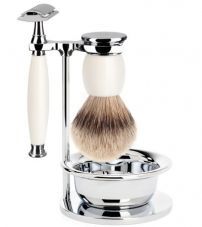 Бритвенный набор MUEHLE SOPHIST, фарфор, барсучий ворс Silvertip, Т-образная бритва, чаша