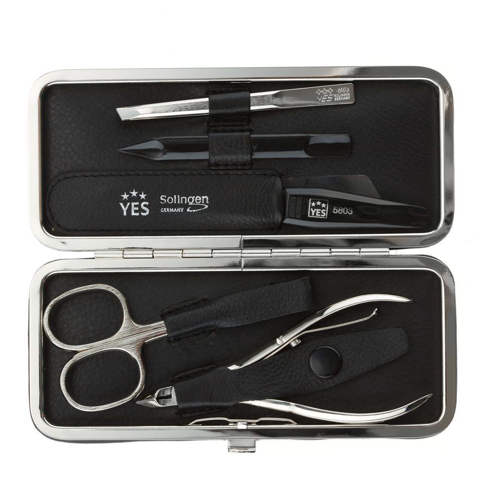 Маникюрный набор YES, 5 пр. Футляр: натуральная кожа, цвет черный 9021