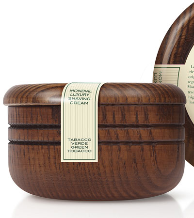Крем для бритья Mondial "TABACCO VERDE" с ароматом зелёного табака, деревянная чаша, 140 мл