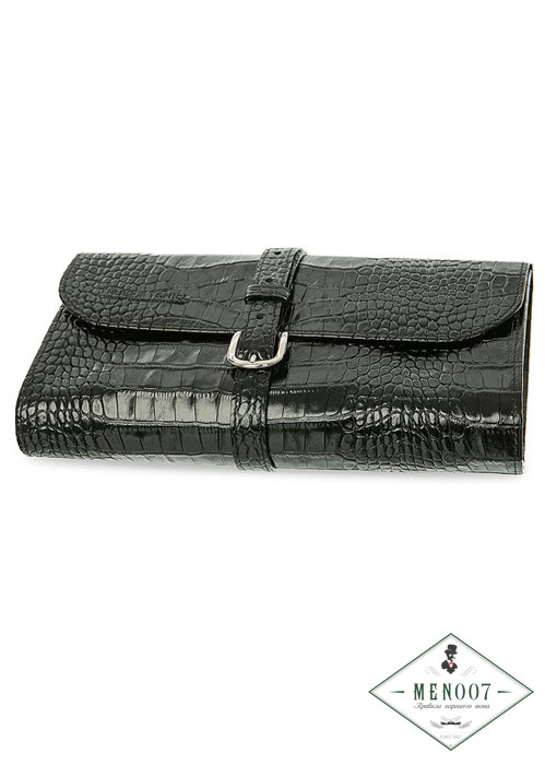 Кожаная дорожная косметичка ролл / Черный крокодил Truefitt & Hill