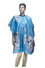 Пеньюар для стрижки DEWAL "Собачки"детский, полиэстер, синий 95х120см, на крючках