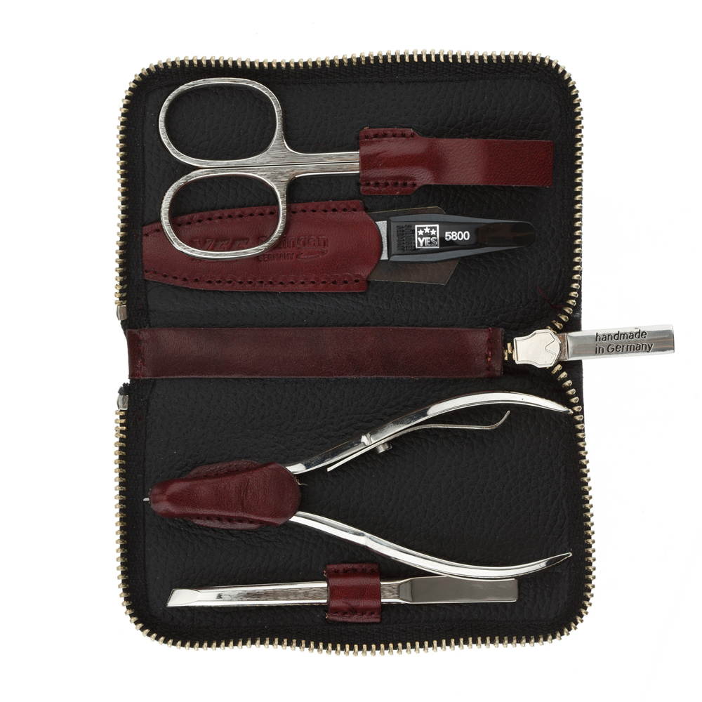 Маникюрный набор YES, 4 пр. Футляр: натуральная кожа, цвет бордово-красный 9145