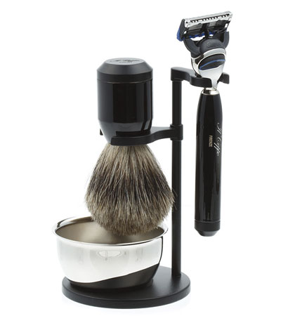Бритвенный набор IL Ceppo: станок, помазок, чаша, подставка, черный гянцевый цвет