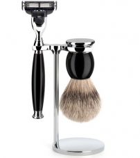 Бритвенный набор MUEHLE SOPHIST, черная смола, барсучий ворс высшей категории Silvertip, бритва Mach3