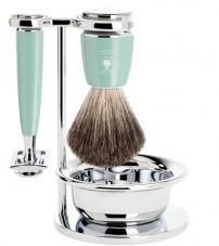 Бритвенный набор MUEHLE RYTMO, смола мятного цвета, натуральный барсучий ворс, Т-образная бритва, чаша