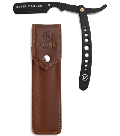 Опасная бритва со сменным лезвием REBEL BARBER Predator Black с кожаным чехлом