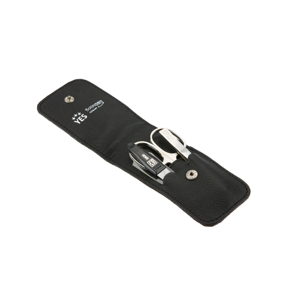 Маникюрный набор YES, 3 пр. 9018 Футляр: натуральная кожа, цвет черный 9018