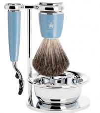 Бритвенный набор MUEHLE RYTMO, голубая смола, натуральный барсучий ворс, бритва Fusion, чаша