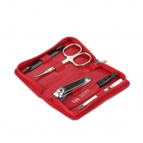 Маникюрный набор YES, 5 пр. Футляр: натуральная кожа, цвет красный