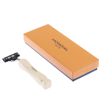 Станок для бритья Mondial, MACH3, каучуковая смола, никелированная латунь, рукоять - цвет слоновой кости