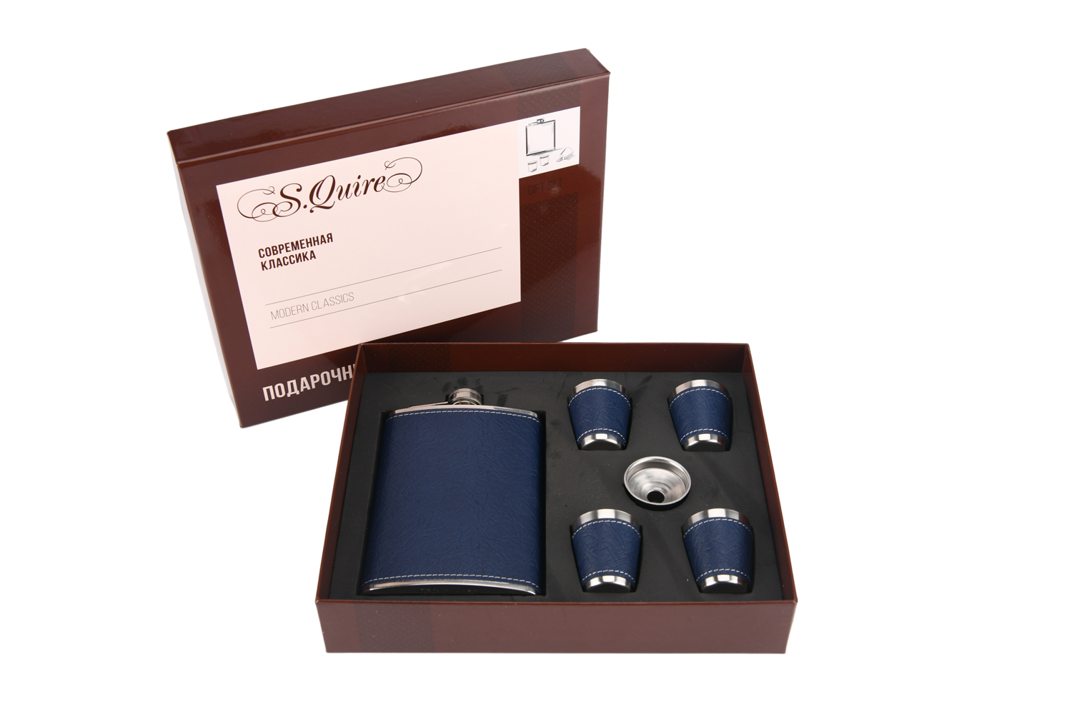 Набор фляга + 4 стопки + воронка S.QUIRE FLS008