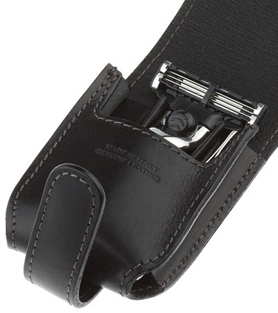 Бритвенный дорожный набор IL Ceppo: станок, пинцет, книпсер, чехол из натуральной кожи, черный цвет