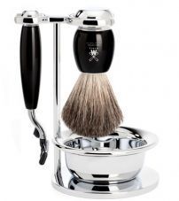 Бритвенный набор MUEHLE VIVO, черная смола, натуральный барсучий ворс, бритва Mach3, чаша