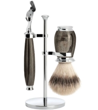 Бритвенный набор MUEHLE PURIST, каповый бук, барсучий ворс высшей категории Silvertip, бритва Fusion