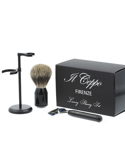 Бритвенный набор IL Ceppo: станок, помазок, подставка, черный глянцевый цвет