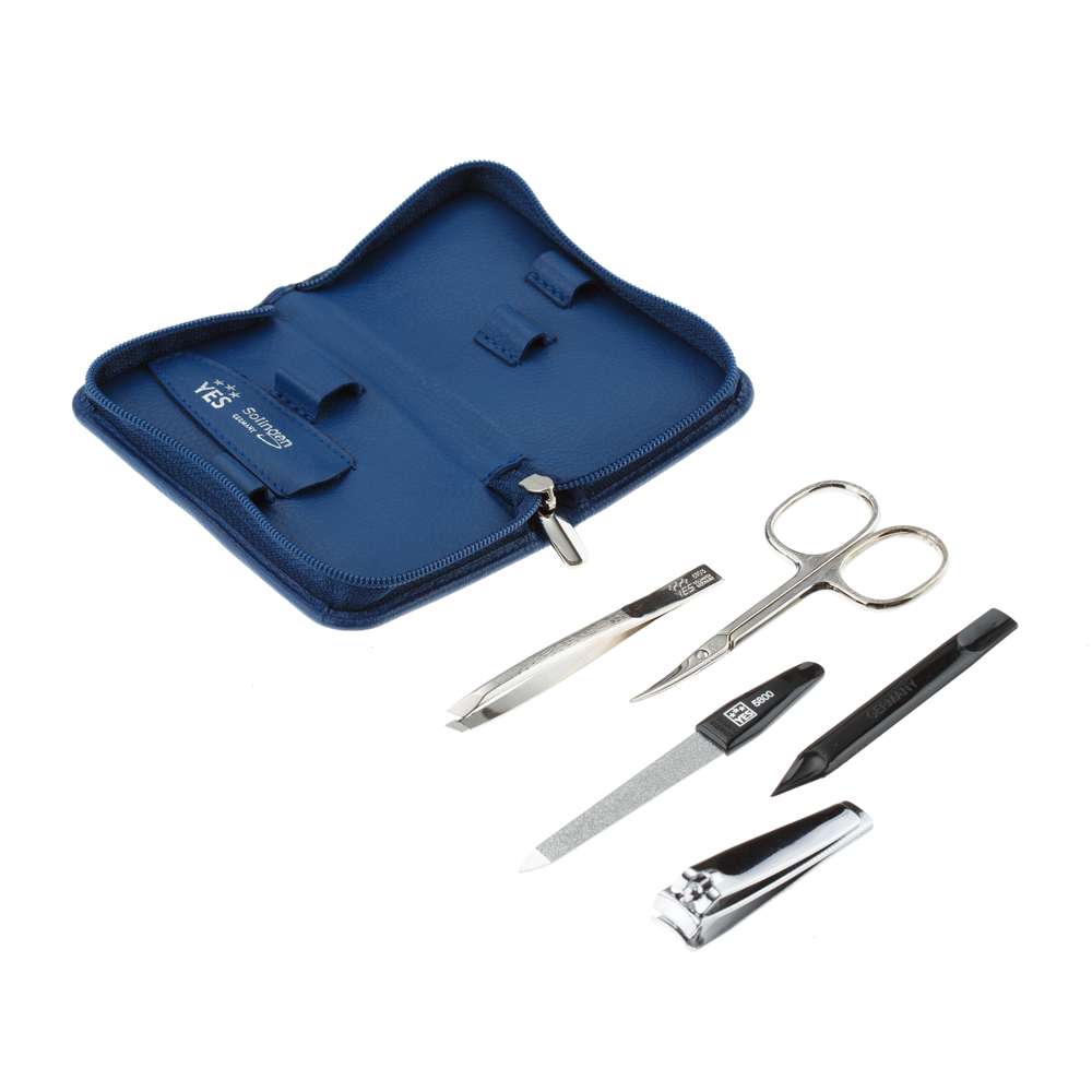 Маникюрный набор YES, 5 пр. Футляр: натуральная кожа, цвет синий