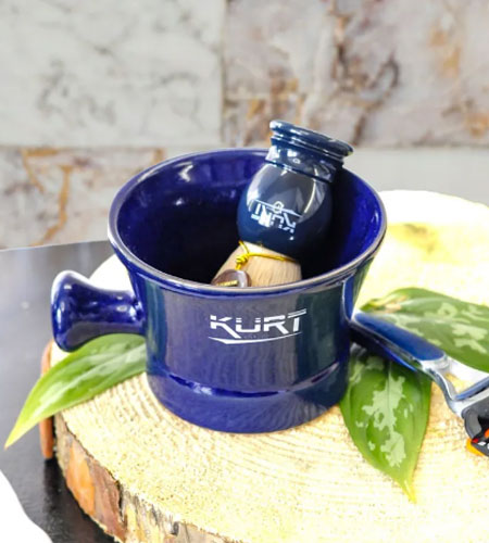 Чаша керамическая для бритья с ручкой синяя, KURT K_40043