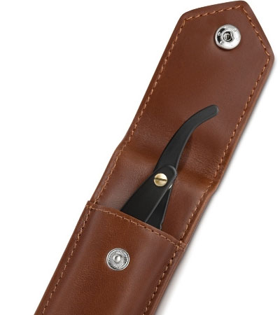 Опасная бритва со сменным лезвием REBEL BARBER Predator Black с кожаным чехлом