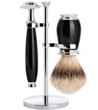 Бритвенный набор MUEHLE PURIST, черная смола, барсучий ворс высшей категории Silvertip, Т-образная бритва