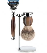 Бритвенный набор MUEHLE SOPHIST, натуральный рог, барсучий ворс высшей категории Silvertip, бритва Fusion