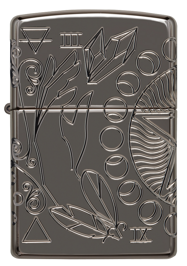 Зажигалка ZIPPO Armor® Wicca Design с покрытием Black Ice®, латунь/сталь, чёрная, 38x13x57 мм