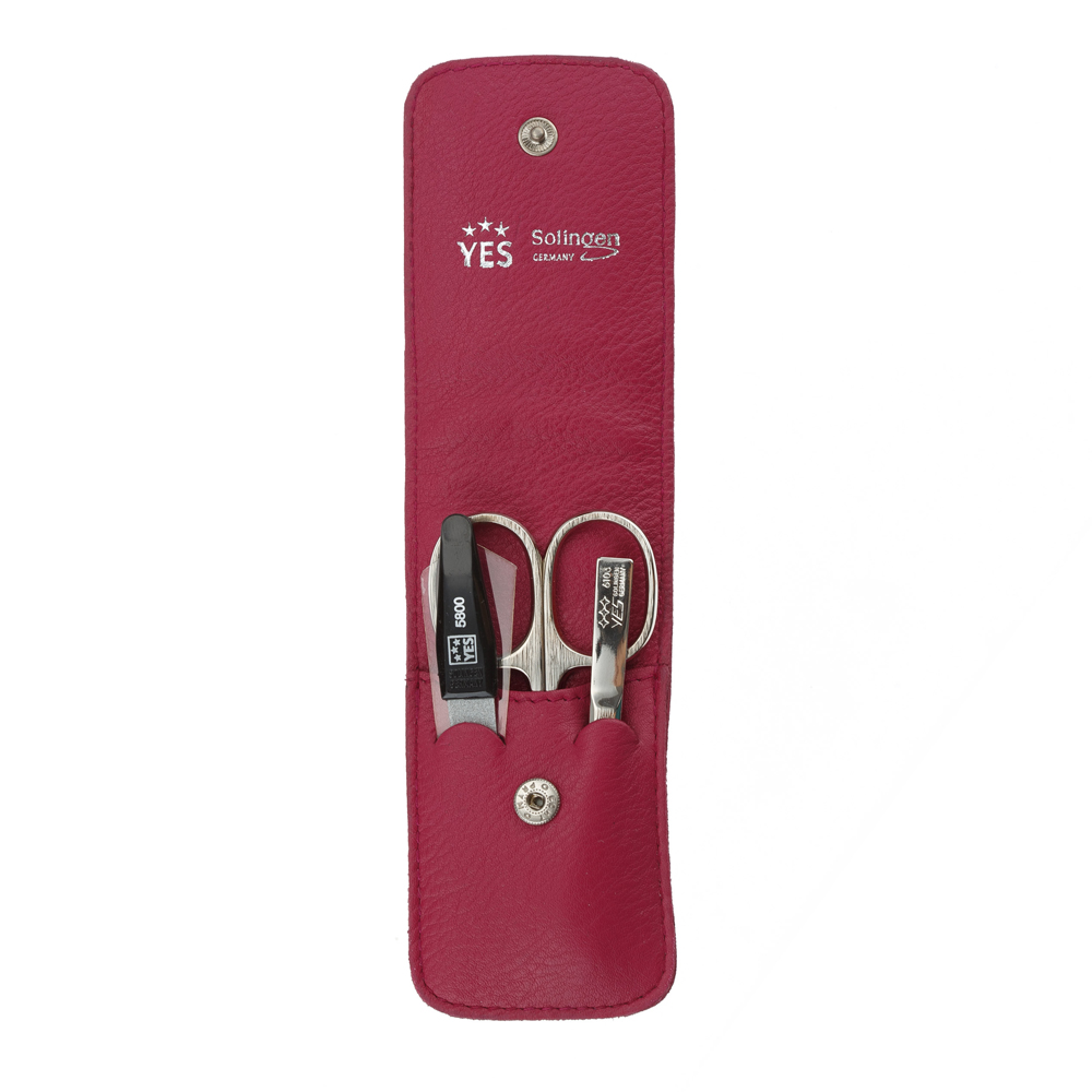 Маникюрный набор YES, 3 пр. 9079 Футляр: натуральная кожа, цвет розовый 9079