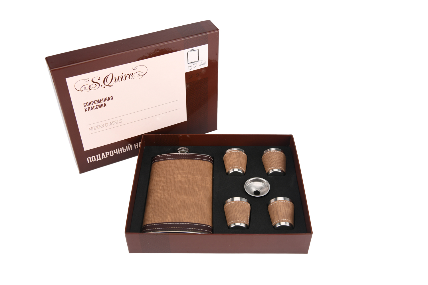 Набор фляга + 4 стопки + воронка S.QUIRE FLS009