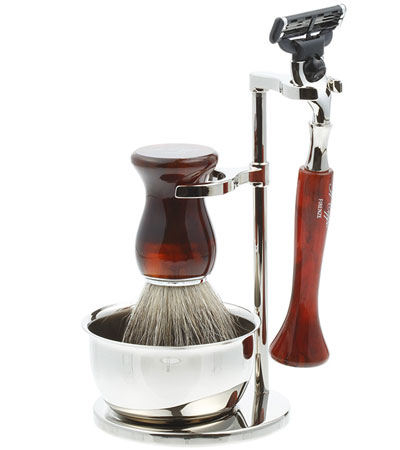 Бритвенный набор IL Ceppo: станок, помазок, чаша, подставка, коричневый цвет