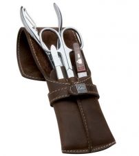 Маникюрный набор Erbe, 4пр. Футляр: натур.кожа, цвет коричневый