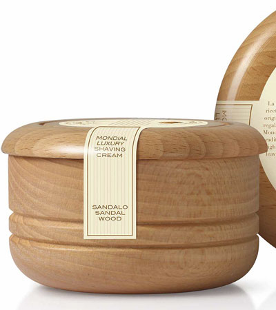 Крем для бритья Mondial "SANDALO" с ароматом сандалового дерева, деревянная чаша, 140 мл