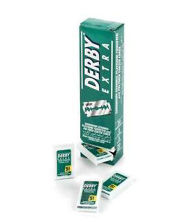Блок сменных лезвий для безопасной бритвы "DERBY" Extra Зеленая пачка 20 пачек * 5 лезвий "колбаска"