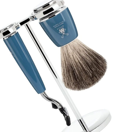 Бритвенный набор MUEHLE RYTMO, темно-бирюзовая смола, натуральный барсучий ворс, бритва Mach3