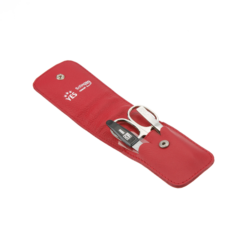 Маникюрный набор YES, 3 пр. 9014 Футляр: натуральная кожа, цвет красный 9014