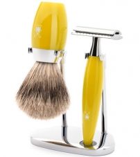 Бритвенный набор MUEHLE KOSMO, смола лимонного цвета, барсучий ворс категории Fine, Т-образная бритва