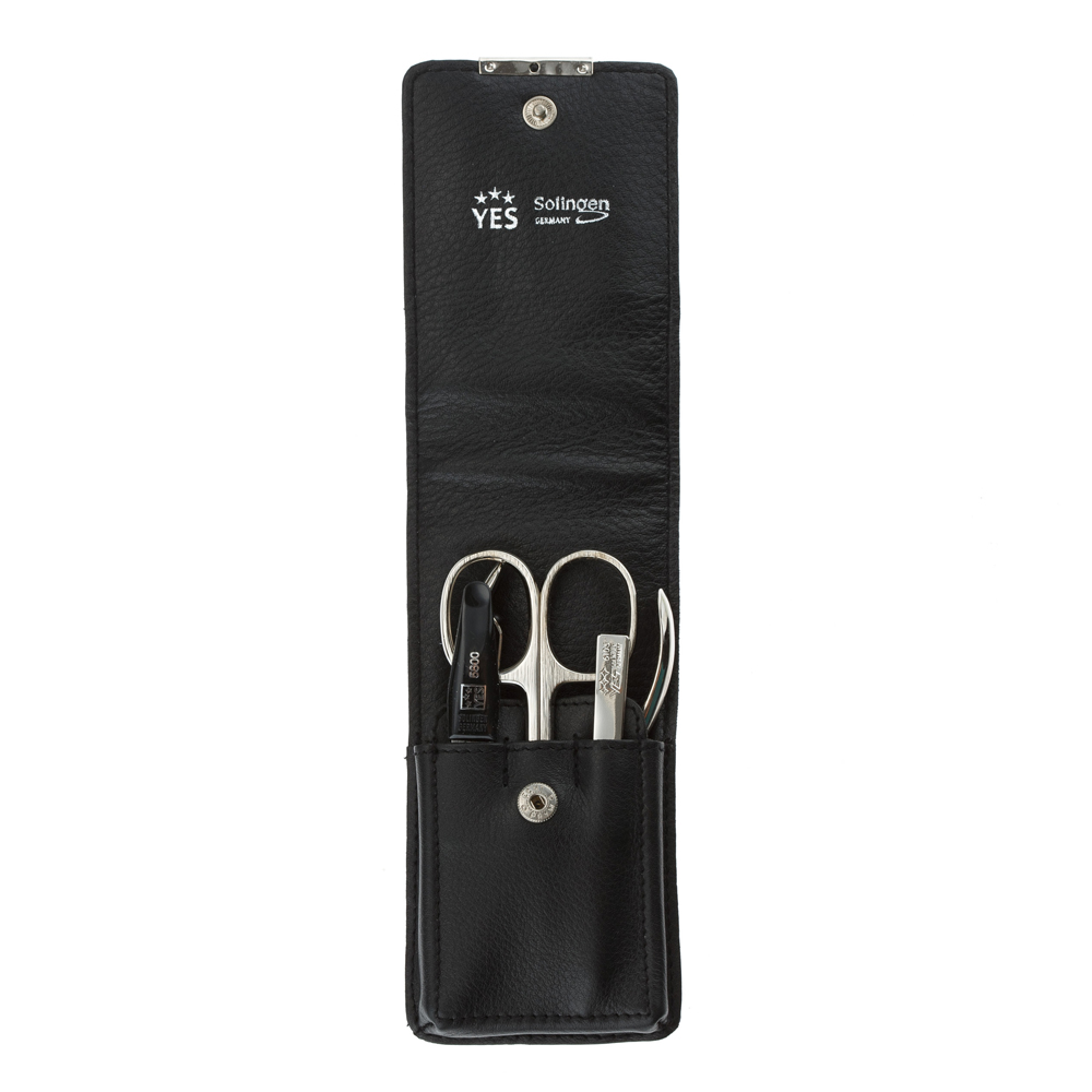 Маникюрный набор YES, 4 пр. 9233 Футляр: натуральная кожа, цвет черный