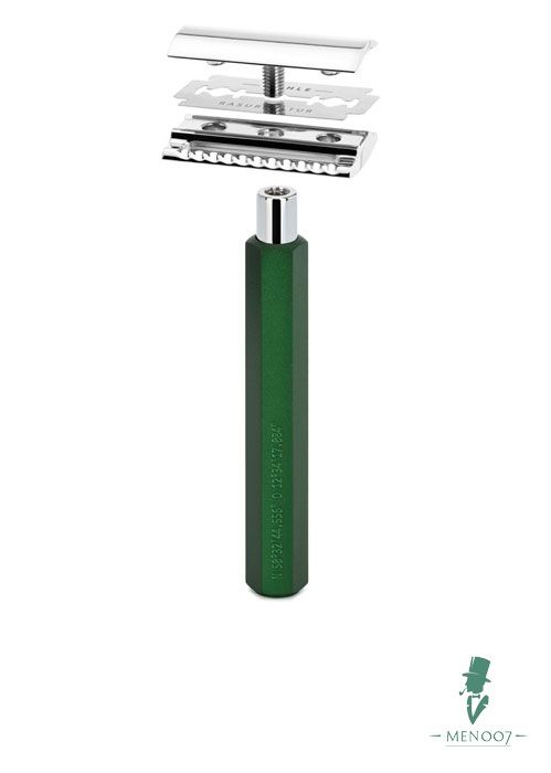 Т-образная бритва MUEHLE HEXAGON, анодированный алюминий, зеленая, closed comb